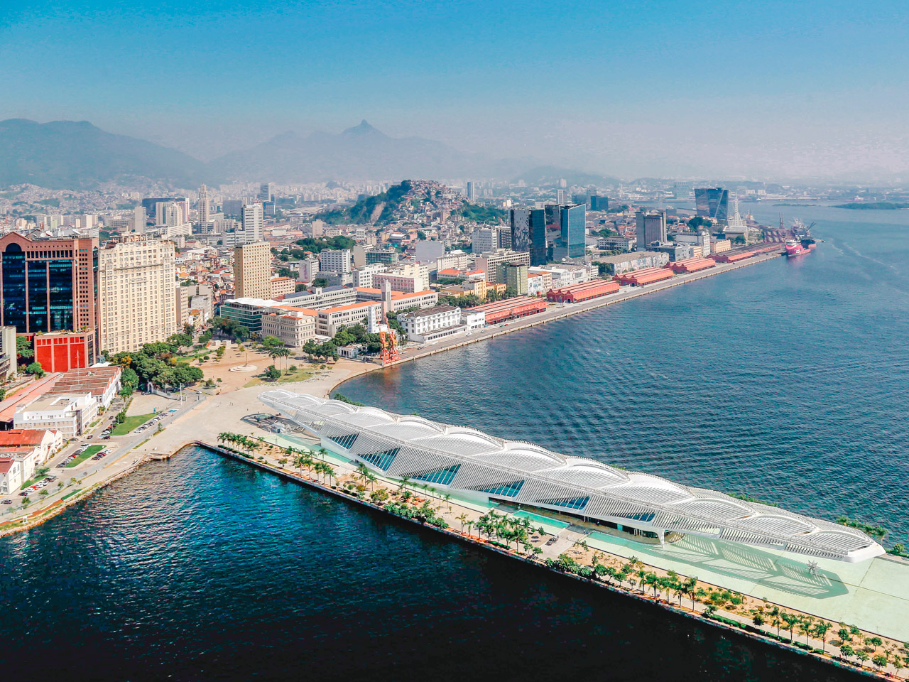 The rejuvenated waterfront of Rio de Janeiro with the Museum of Tomorrow in the foreground